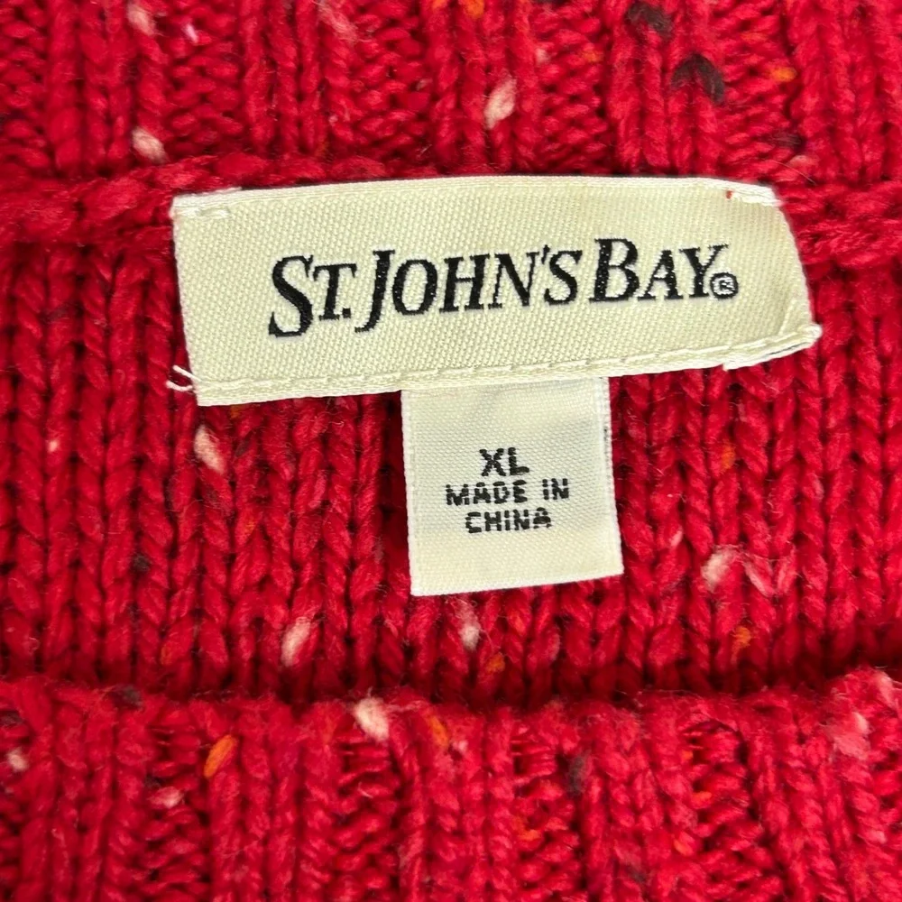 Vintage St Johns Bay Womens XL Red Cable Knit Button Shoulder Sweater cottage‎